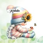 Névvel kérhető - Katicás napraforgós manó lány mintás párna