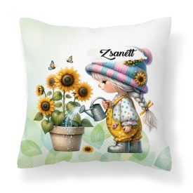   Névvel kérhető - Locsolós napraforgós manó lány mintás párna