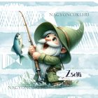 Névvel kérhető - Horgász manó és a nagy fogás mintás párna