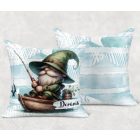 Névvel kérhető - Csónakos horgász manó mintás párna