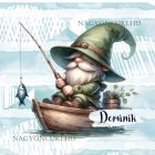 Névvel kérhető - Csónakos horgász manó mintás párna