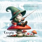 Névvel kérhető - Gombás horgász manó mintás párna