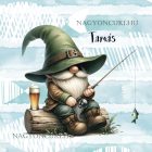 Névvel kérhető - Horgász manó és egy sörös kapás mintás párna