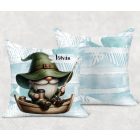 Névvel kérhető - Csónakos horgász manó és kávé mintás párna