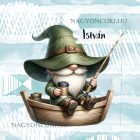 Névvel kérhető - Csónakos horgász manó és kávé mintás párna