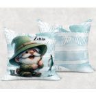 Névvel kérhető - Boldog horgász manó mintás párna