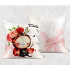 Névvel kérhető - Kávézós katicabogár mintás párna