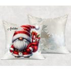Névvel kérhető - Puttonyos karácsonyi manó mintás párna