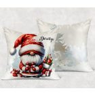 Névvel kérhető - Karácsonyi manó sok-sok ajándékkal mintás párna