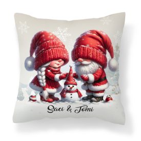   Névvel kérhető - Építsünk hóembert, karácsonyi manók mintás párna