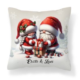   Névvel kérhető - Ajándékozó karácsonyi manók mintás párna