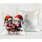Névvel kérhető - Ajándékozó karácsonyi manók mintás párna