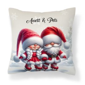   Névvel kérhető - Korcsolyázó karácsonyi manók mintás párna