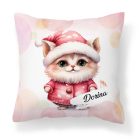 Kérd a neveddel - Pink karácsonyi cica mintás párna