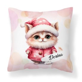 Kérd a neveddel - Pink karácsonyi cica mintás párna