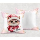 Kérd a neveddel - Pink karácsonyi cica mintás párna