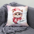 Kérd a neveddel - Pink karácsonyi cica mintás párna