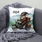 Névvel kérhető - Úton - Motoros manó mintás párna