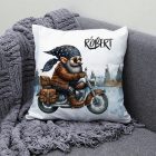 Névvel kérhető - Gumi fákat - Motoros manó mintás párna