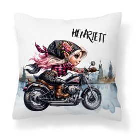   Névvel kérhető - Jó gurit - Motoros manó lány mintás párna
