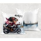 Névvel kérhető - Jó gurit - Motoros manó lány mintás párna