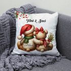 Névvel kérhető - Karácsonyi Teddy maci - együtt (sál) mintás párna