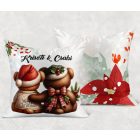 Névvel kérhető - Karácsonyi Teddy maci - együtt (kockás masni) mintás párna