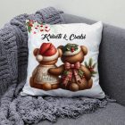 Névvel kérhető - Karácsonyi Teddy maci - együtt (kockás masni) mintás párna