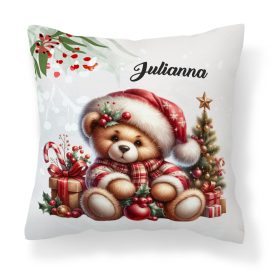   Névvel kérhető - Karácsonyi Teddy maci (ajándékok) mintás párna