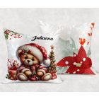 Névvel kérhető - Karácsonyi Teddy maci (ajándékok) mintás párna