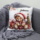 Névvel kérhető - Karácsonyi Teddy maci (ajándékok) mintás párna
