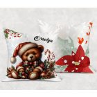 Névvel kérhető - Karácsonyi Teddy maci (toboz) mintás párna