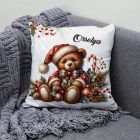 Névvel kérhető - Karácsonyi Teddy maci (toboz) mintás párna
