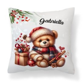   Névvel kérhető - Karácsonyi Teddy maci (fahéj) mintás párna
