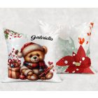 Névvel kérhető - Karácsonyi Teddy maci (fahéj) mintás párna