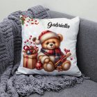 Névvel kérhető - Karácsonyi Teddy maci (fahéj) mintás párna