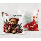 Névvel kérhető - Karácsonyi Teddy maci (macival) mintás párna