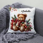 Névvel kérhető - Karácsonyi Teddy maci (macival) mintás párna