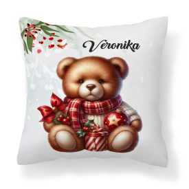   Névvel kérhető - Karácsonyi Teddy maci (sál) mintás párna