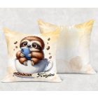 Névvel kérhető - Telefonozós Kávés lajhár mintás párna