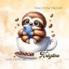 Névvel kérhető - Telefonozós Kávés lajhár mintás párna