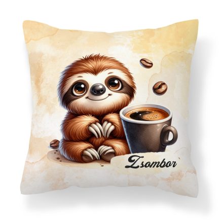 Névvel kérhető - Kávés lajhár - csak feketén mintás párna
