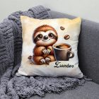 Névvel kérhető - Kávés lajhár - csak feketén mintás párna