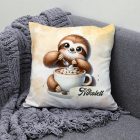 Névvel kérhető - Kávés lajhár egy kis nasival mintás párna