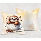 Névvel kérhető - Mosolygós Kávés lajhár mintás párna