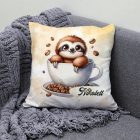 Névvel kérhető - Mosolygós Kávés lajhár mintás párna