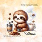 Névvel kérhető - Kávés lajhár és frissen pörkölt kávé mintás párna