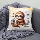 Névvel kérhető - Kávés lajhár és frissen pörkölt kávé mintás párna