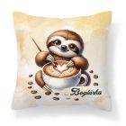 Névvel kérhető - Kávés lajhár és a szíves cappucino mintás párna