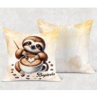 Névvel kérhető - Kávés lajhár és a szíves cappucino mintás párna